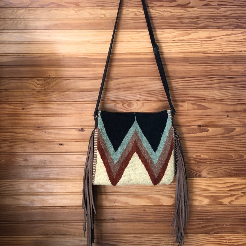 Wool and Leather Fringe Crossbody Bag